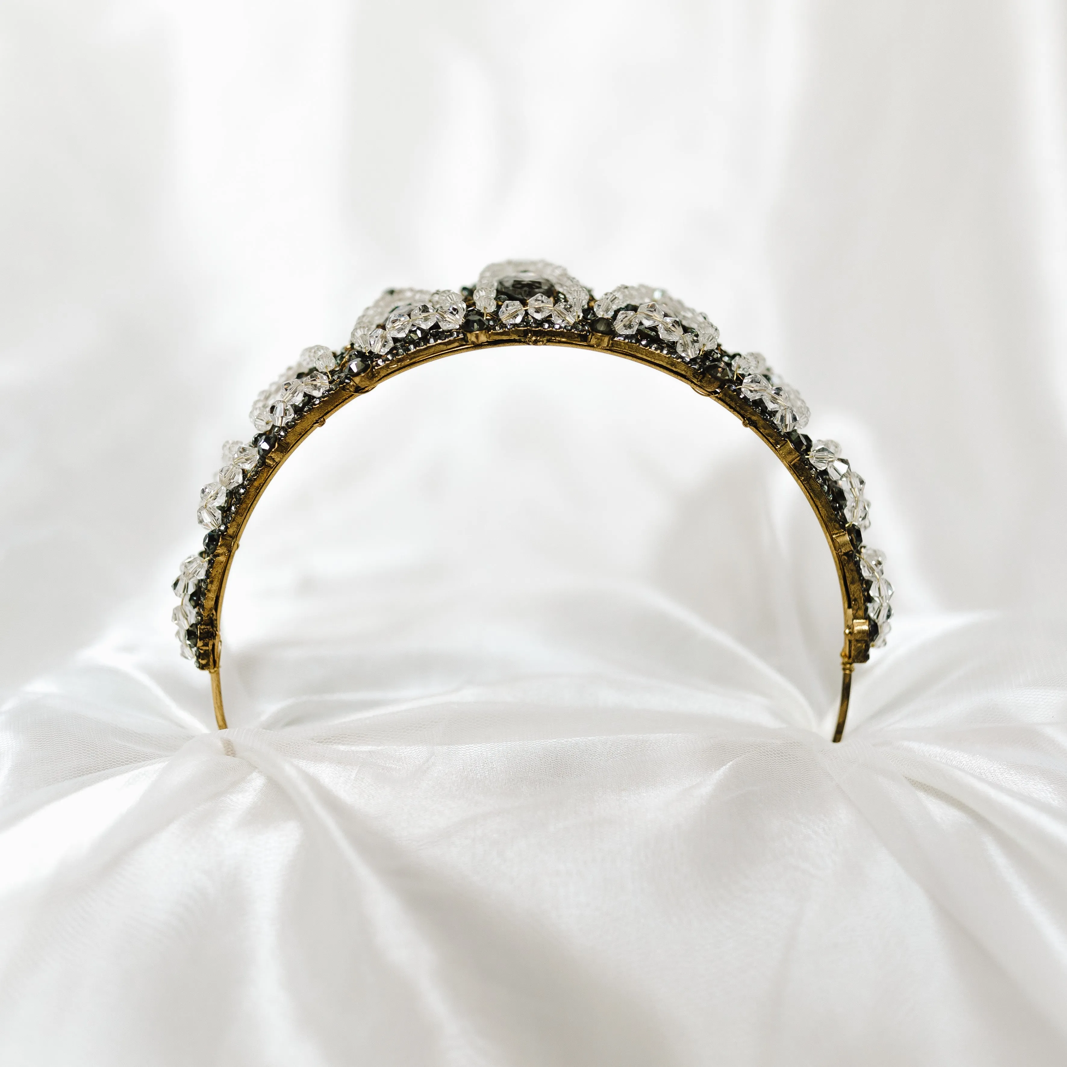 Ophelia's Tiara in Black & Antique Gold With Clear Crystal Details