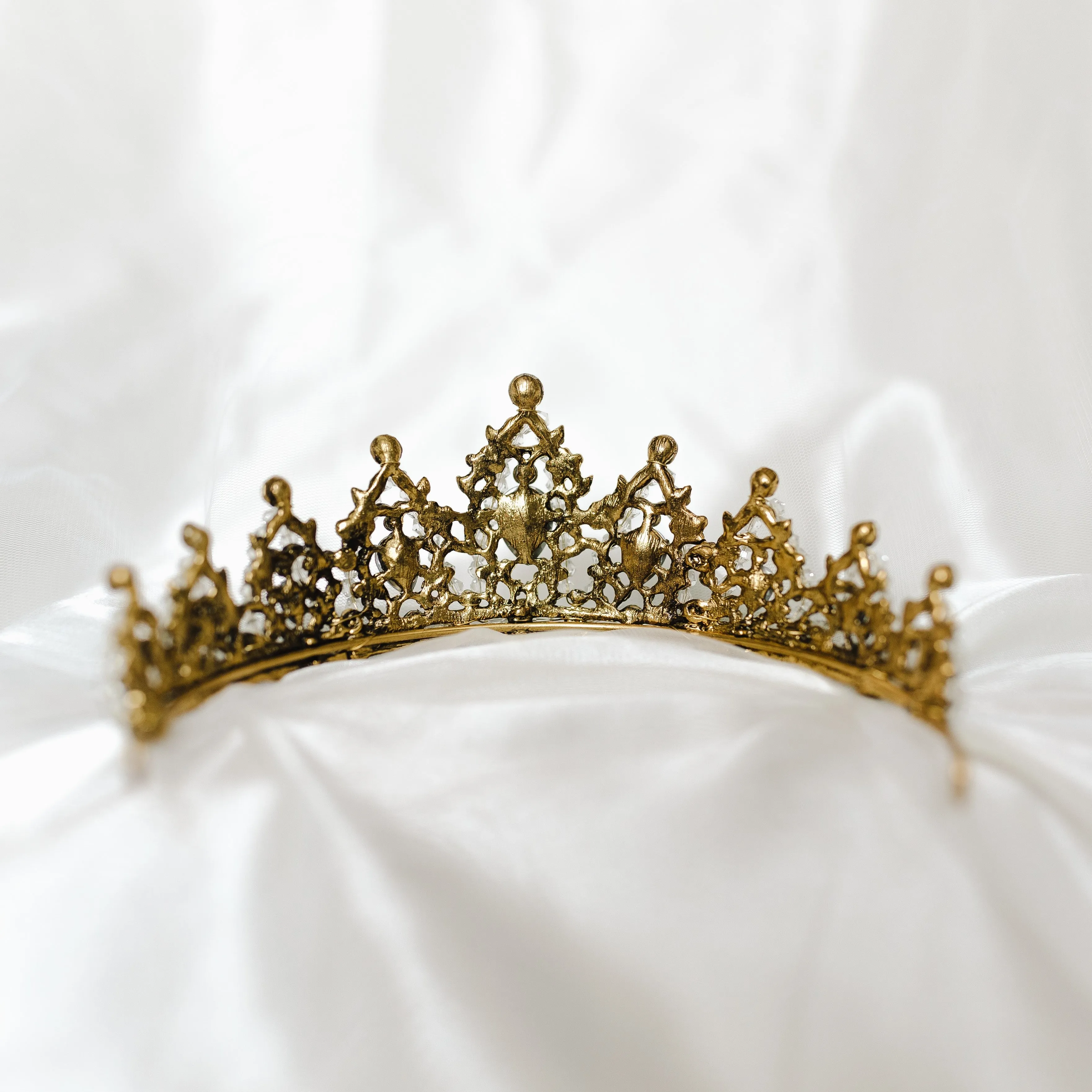 Ophelia's Tiara in Black & Antique Gold With Clear Crystal Details