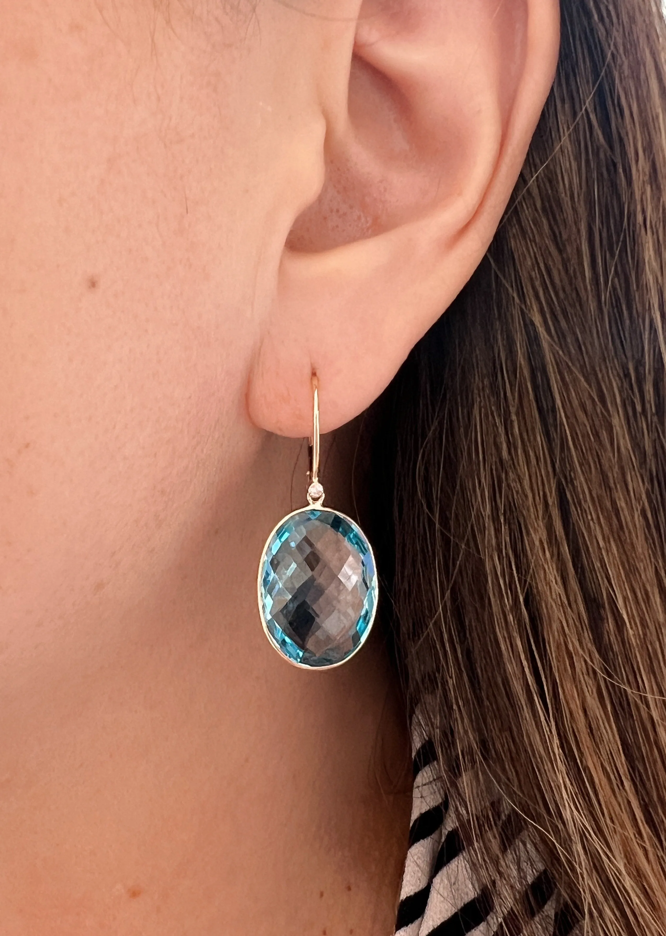 Oval Blue Topaz Drop Earrings