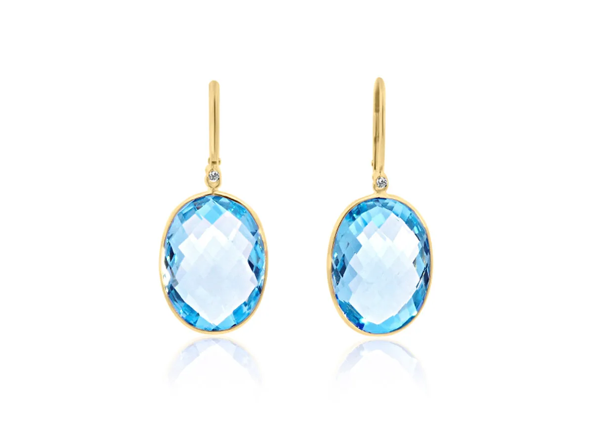 Oval Blue Topaz Drop Earrings