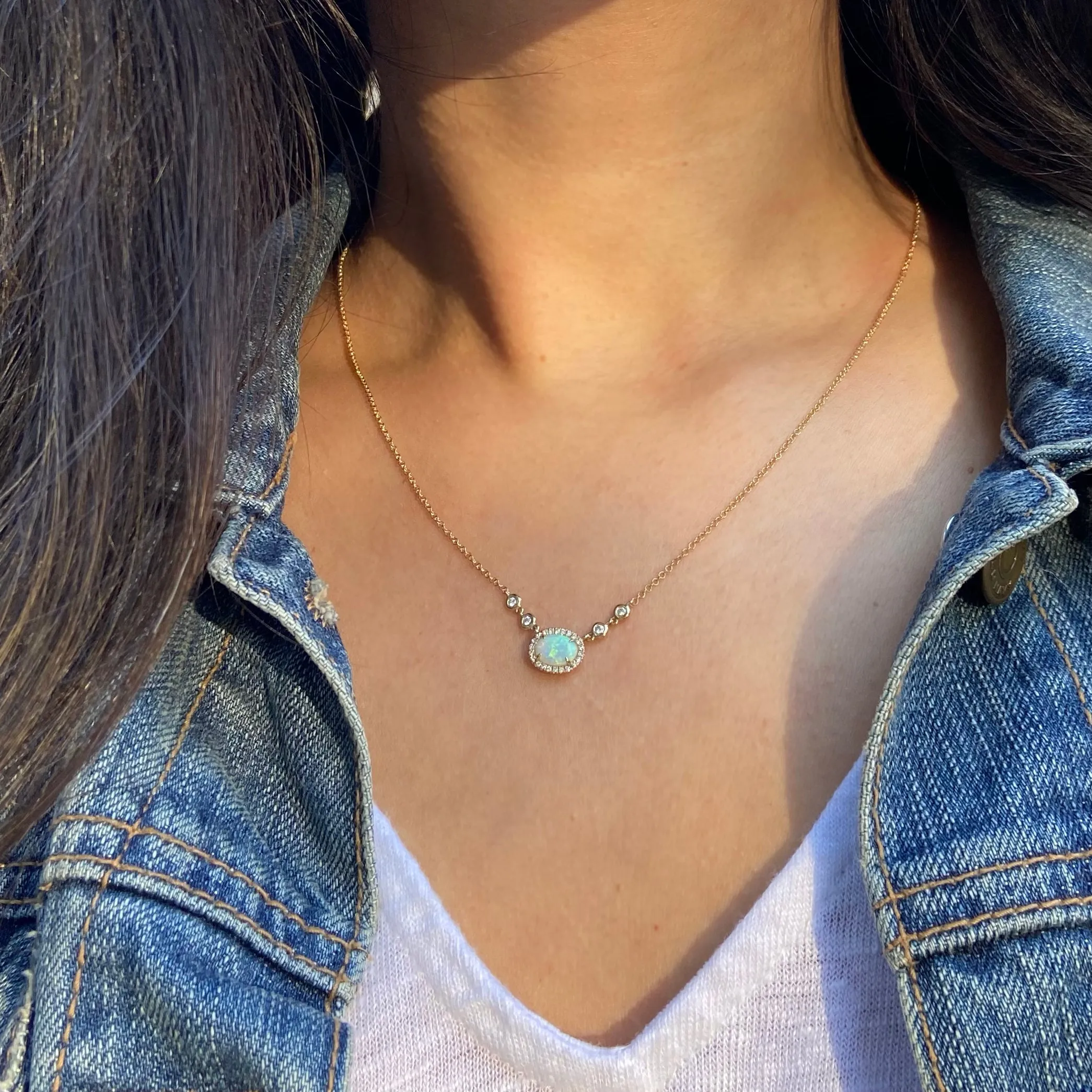 Oval Opal and Diamonds Necklace