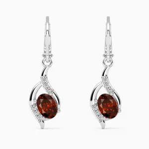 Oval Shape Garnet Dangling Leverback Earrings in 925 Sterling Silver | Irosk Australia ®