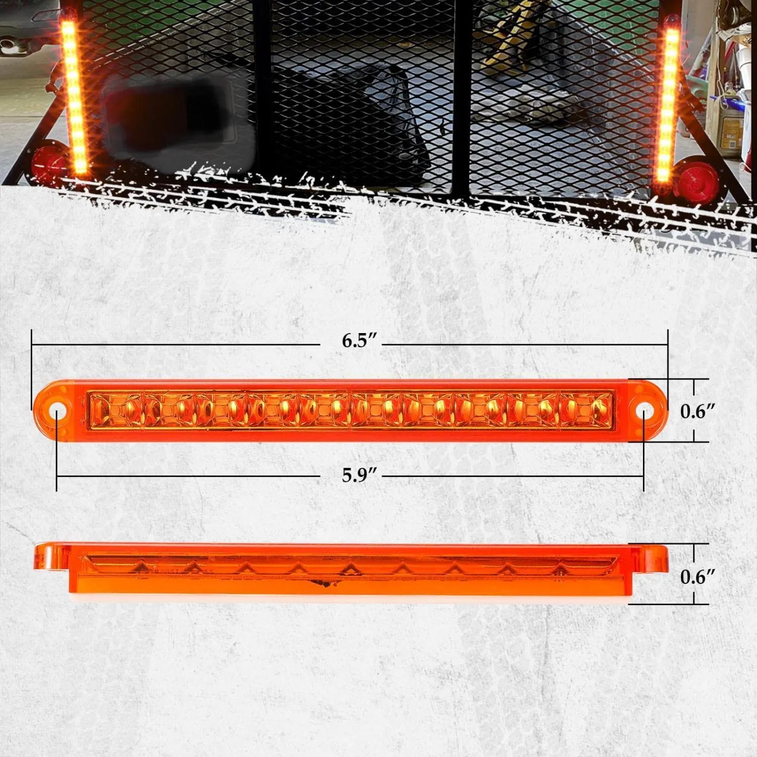 Partsam 2pcs 6-1/2 6.5" Truck Trailer Turn Signal Light Bars Strips Amber LED 10-2835 SMD Amber Lens with Scews 3 Wire Pigtails Flush Mount