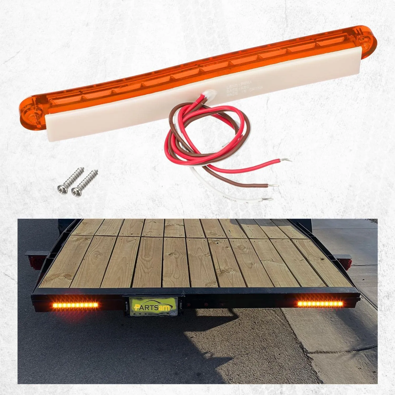 Partsam 2pcs 6-1/2 6.5" Truck Trailer Turn Signal Light Bars Strips Amber LED 10-2835 SMD Amber Lens with Scews 3 Wire Pigtails Flush Mount