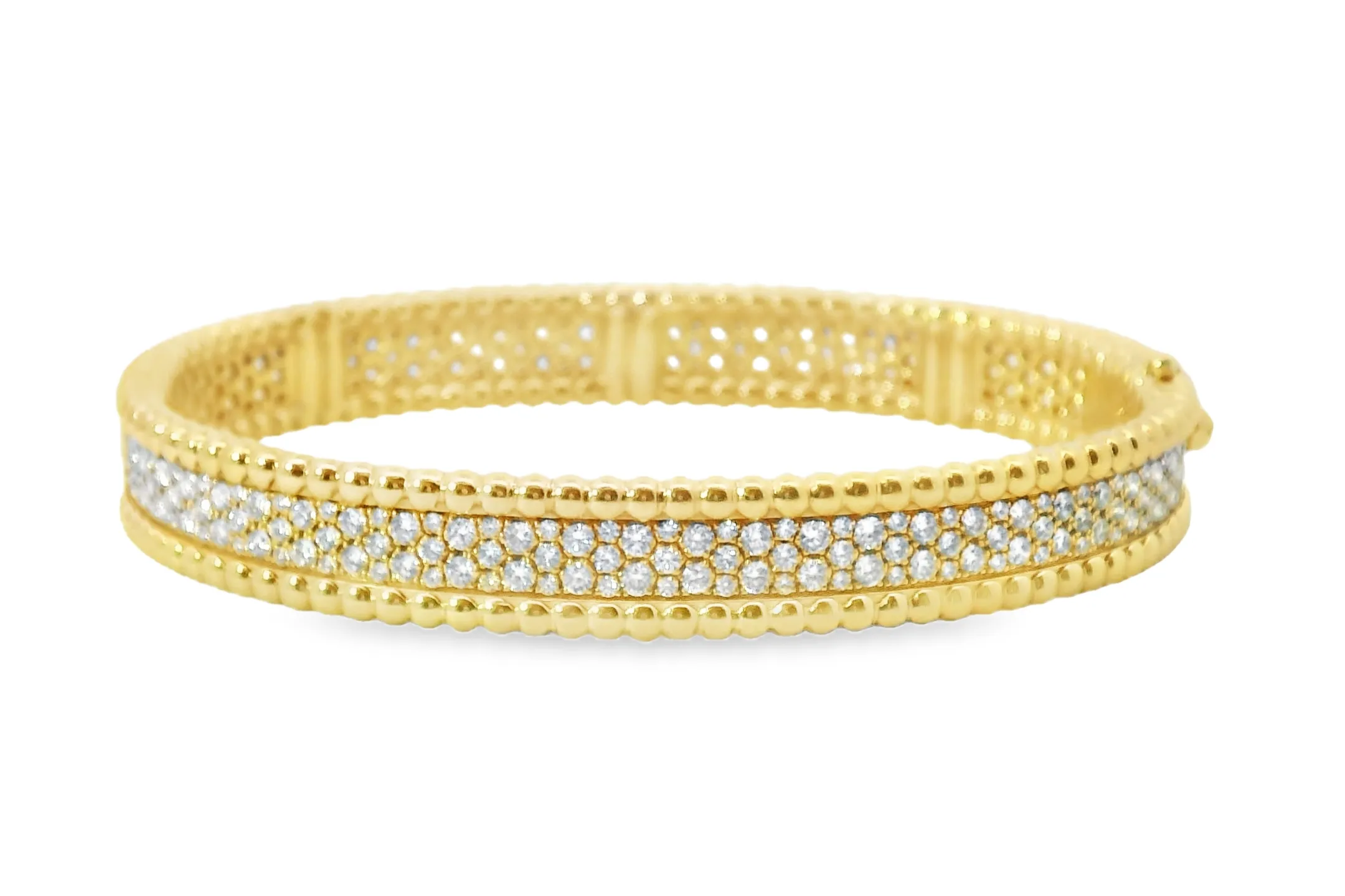 Pave Diamond and Gold Beaded Bangle Bracelet