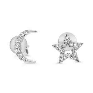 Pave Diamond Moon and Star Stud Earrings