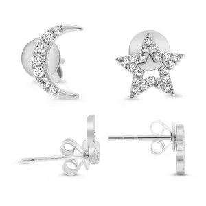 Pave Diamond Moon and Star Stud Earrings