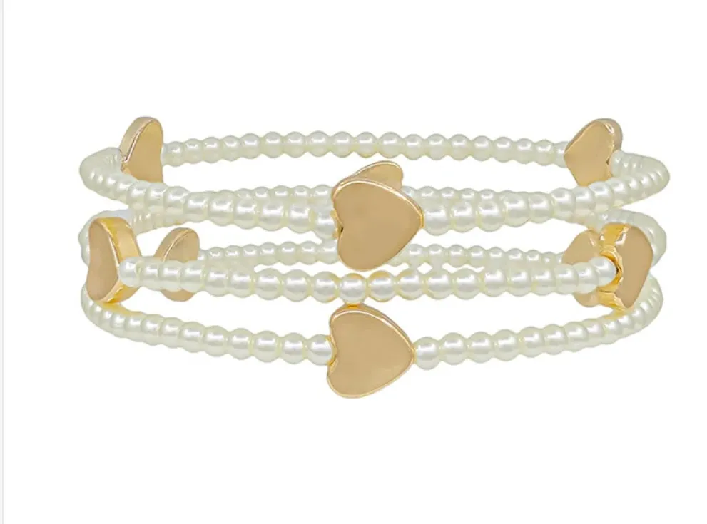 Pearl and Gold Beaded Heart Bracelet