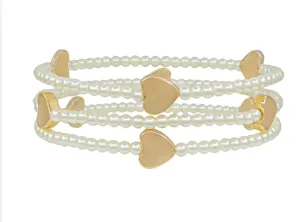 Pearl and Gold Beaded Heart Bracelet