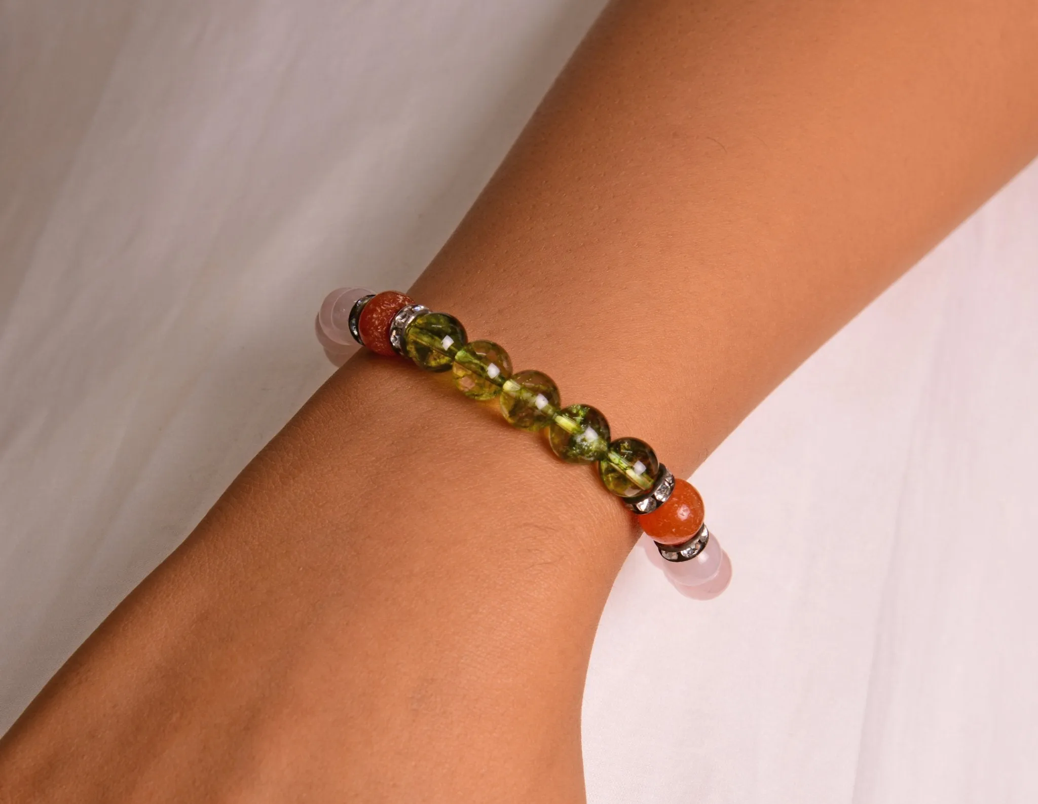 Peridot, Rose Quartz & Carnelian Bracelet