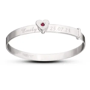 Personalised Silver Heart Bangle with Birthstones for Kids (0-3 years)