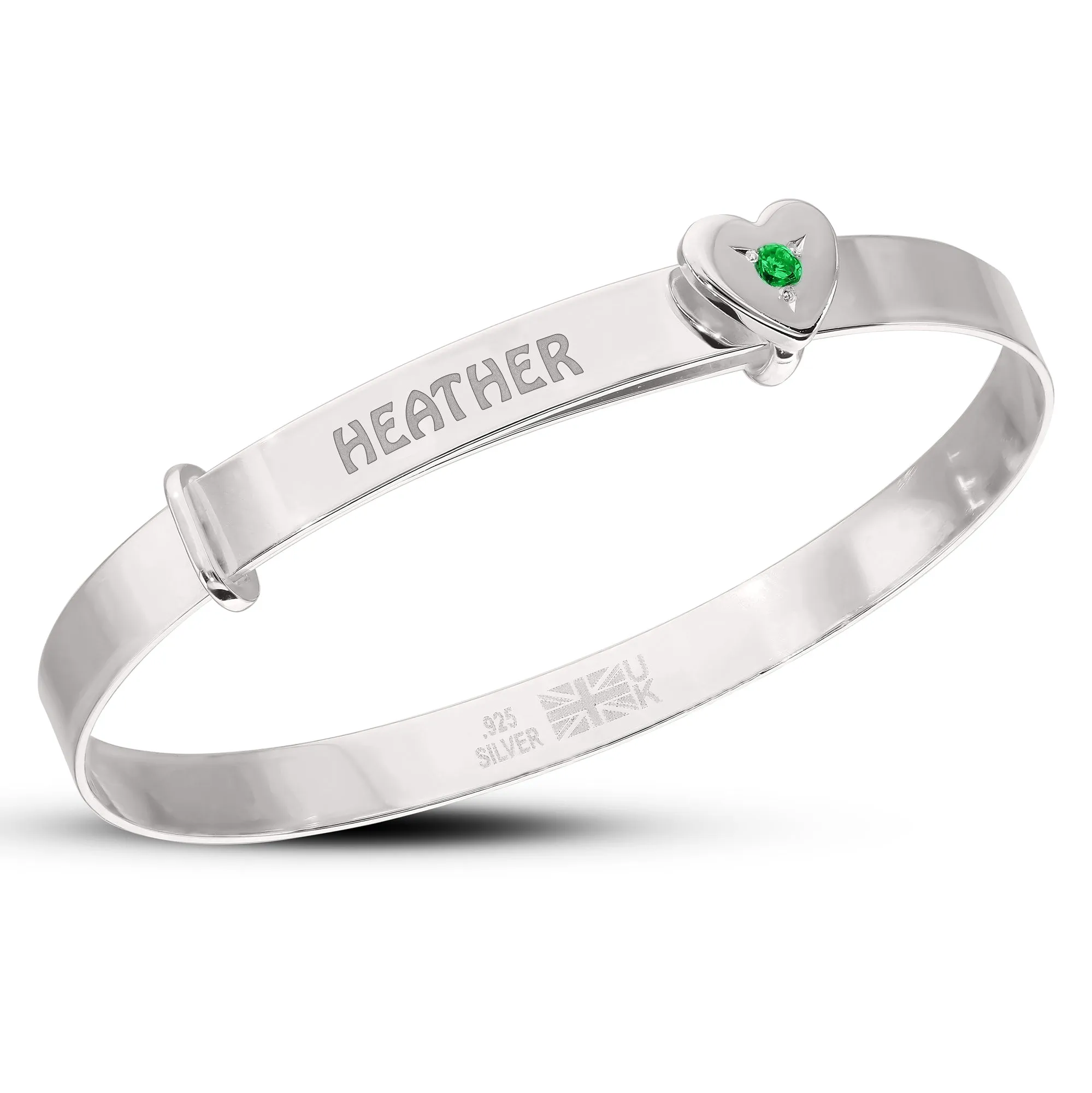 Personalised Silver Heart Bangle with Birthstones for Kids (0-3 years)