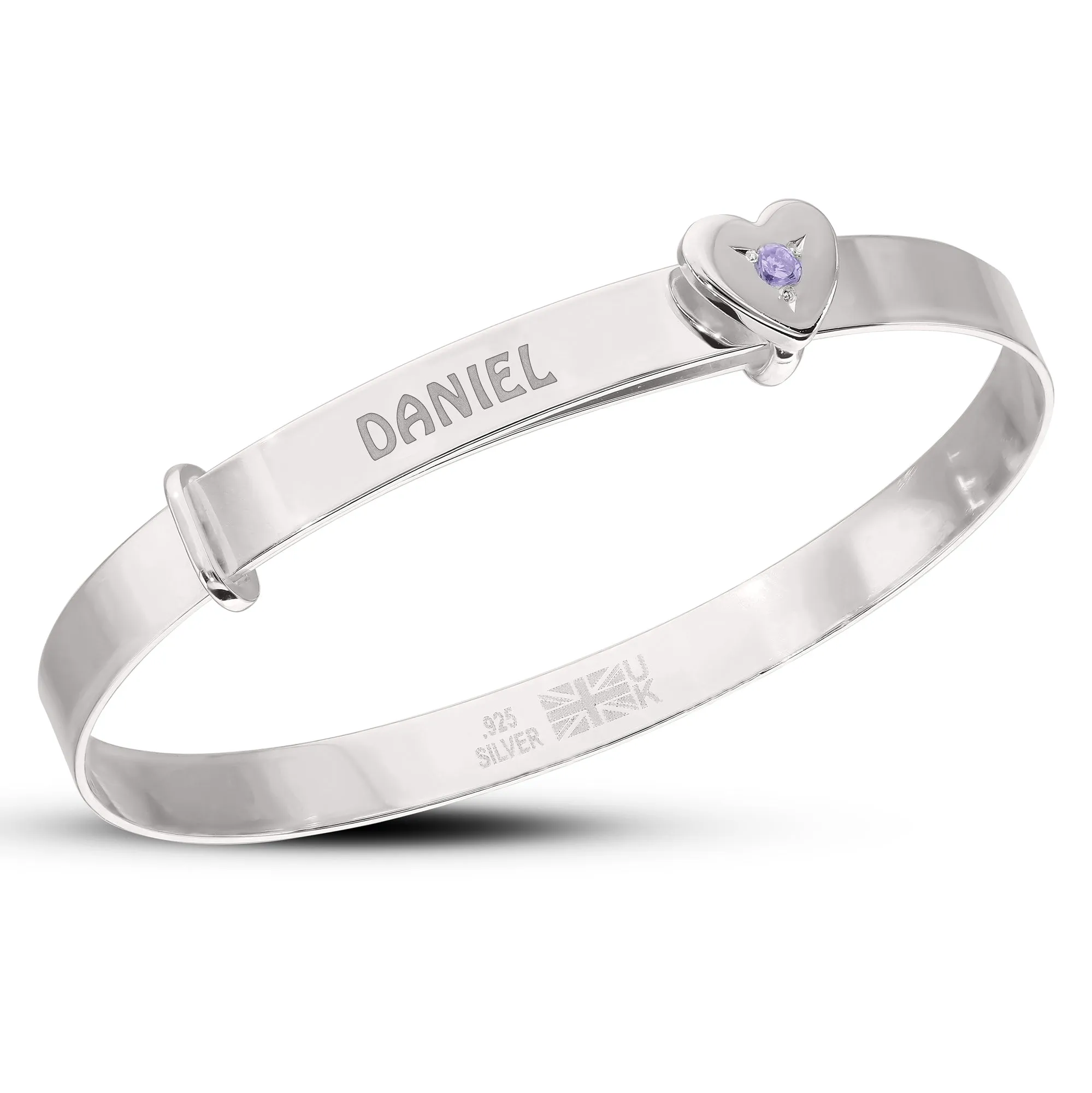 Personalised Silver Heart Bangle with Birthstones for Kids (0-3 years)