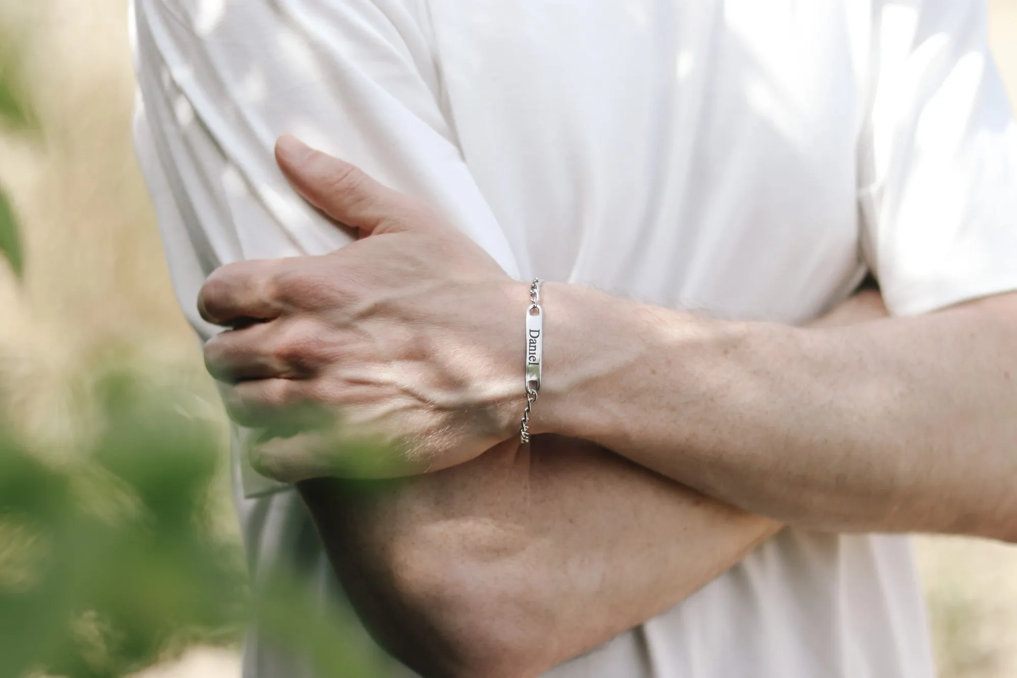 Personalized Men's Bracelet, Engraved Name Bracelet, Stainless Steel, Silver Initial Bracelet for him, Gift for Father Husband