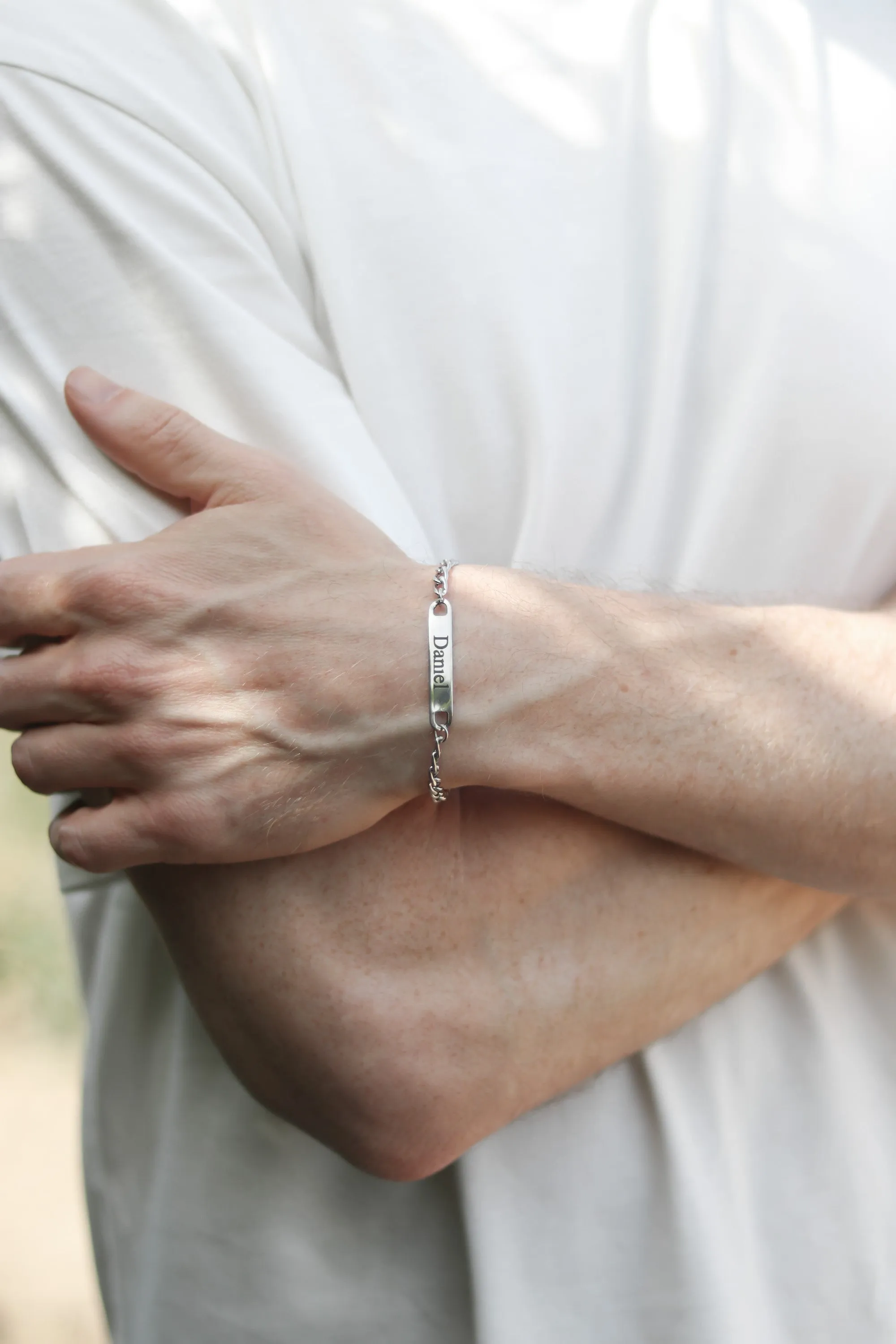 Personalized Men's Bracelet, Engraved Name Bracelet, Stainless Steel, Silver Initial Bracelet for him, Gift for Father Husband