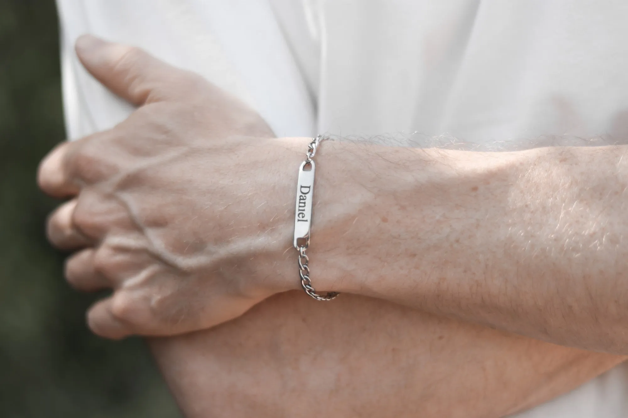 Personalized Men's Bracelet, Engraved Name Bracelet, Stainless Steel, Silver Initial Bracelet for him, Gift for Father Husband