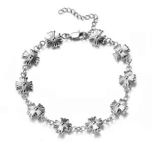 Pewter Cross Bracelet In White Gold