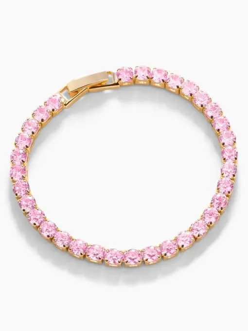 Pink Tennis Bracelet, Zircon 18k Gold Plated Luxury .925 Sterling Silver Bracelet