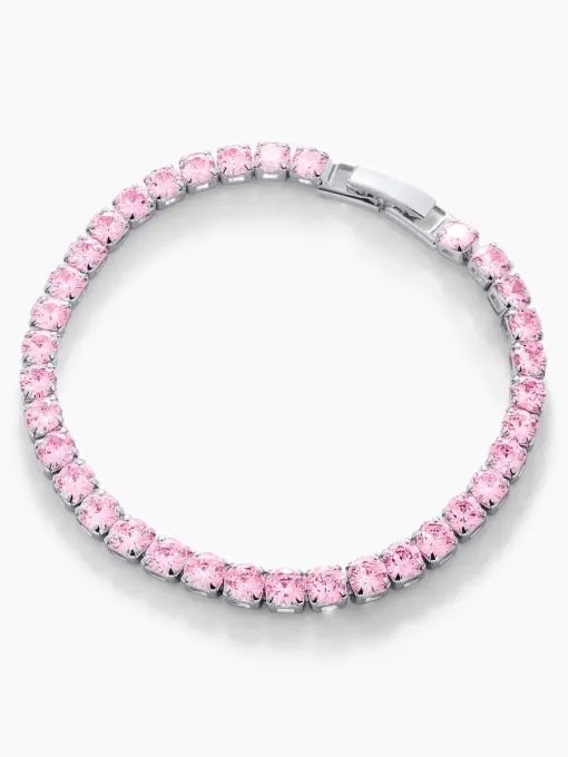 Pink Tennis Bracelet, Zircon 18k Gold Plated Luxury .925 Sterling Silver Bracelet