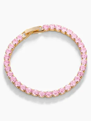 Pink Tennis Bracelet, Zircon 18k Gold Plated Luxury .925 Sterling Silver Bracelet