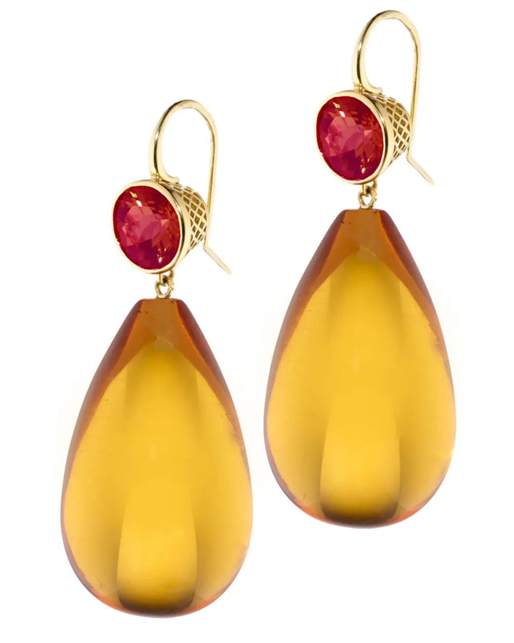 Pink Tourmaline and Amber Crownwork Earrings