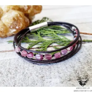 Pink Tourmaline leather bracelet