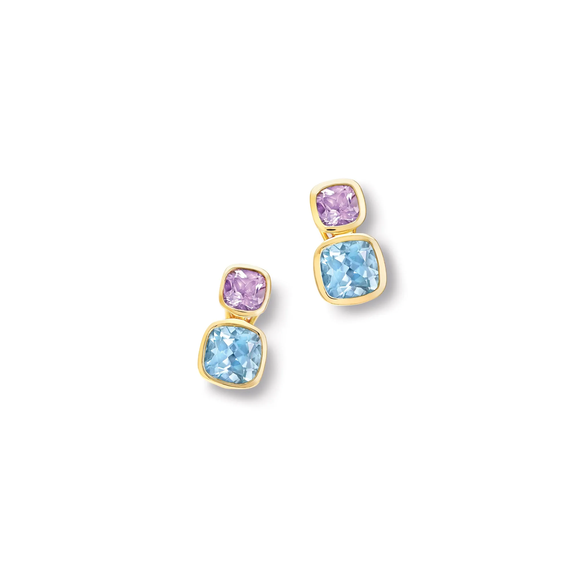 Qin & Han Earrings 18ct Yellow Gold - Amethyst & Blue Topaz