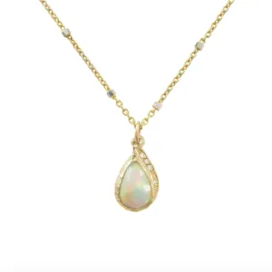 Raindrop Opal Necklace in 14K Yellow Gold