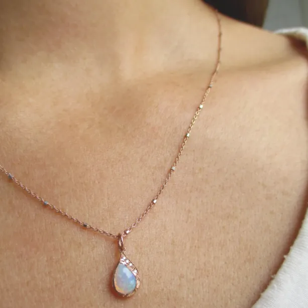 Raindrop Opal Necklace in 14K Yellow Gold