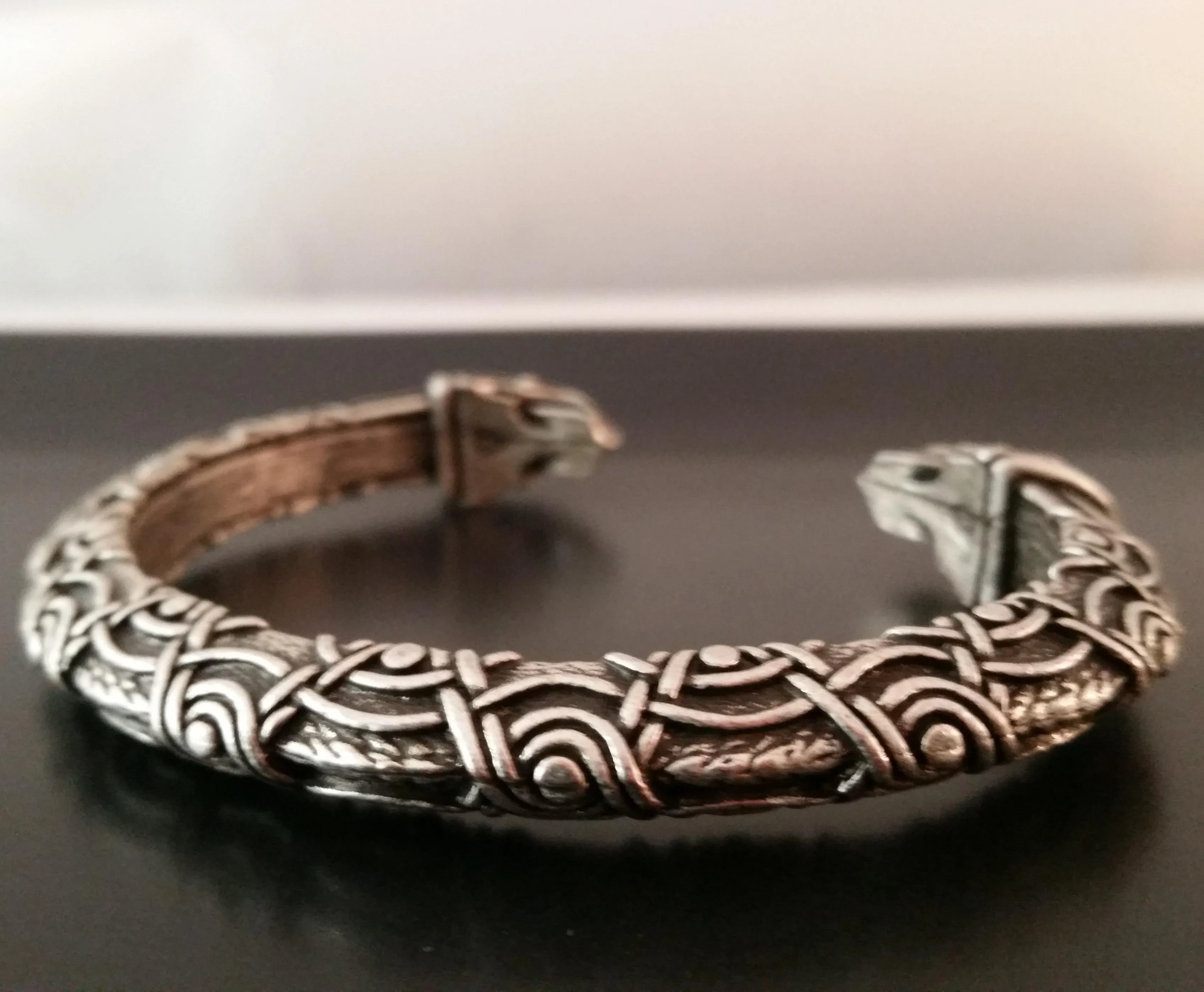 Raven Bracelet Torc Silver Knotwork Viking Norse Style