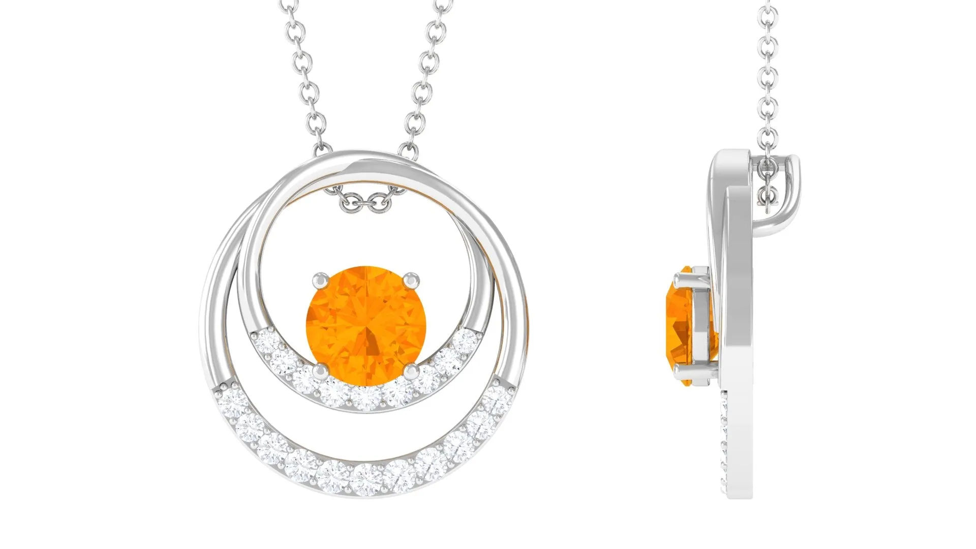 Real Fire Opal and Diamond Open Circle Pendant