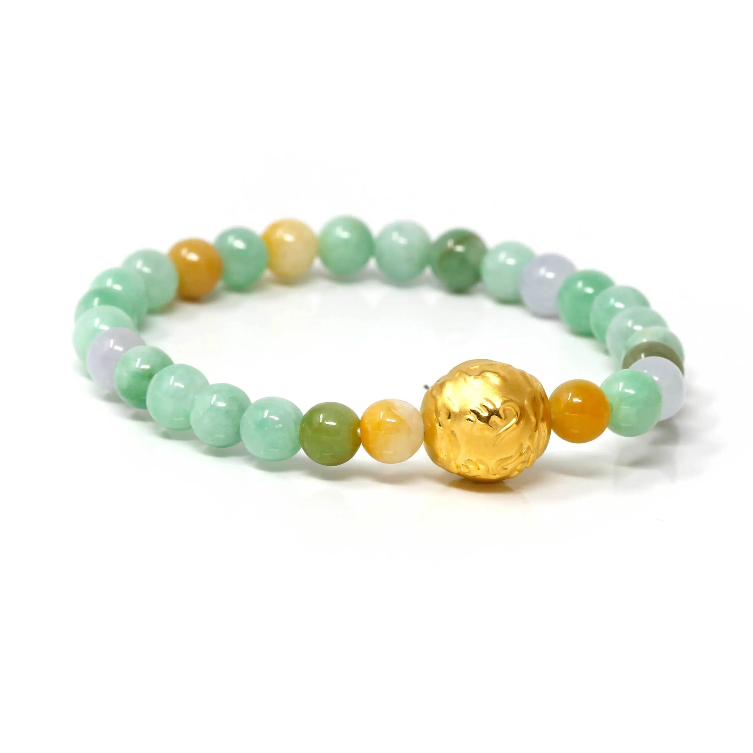 RealJade® "Proverb Ball" Genuine High-quality Jade Jadeite Bracelet Bangle with 24k Yellow Gold Buddha Symbol ( Six Word Proverbs ) Charm #429