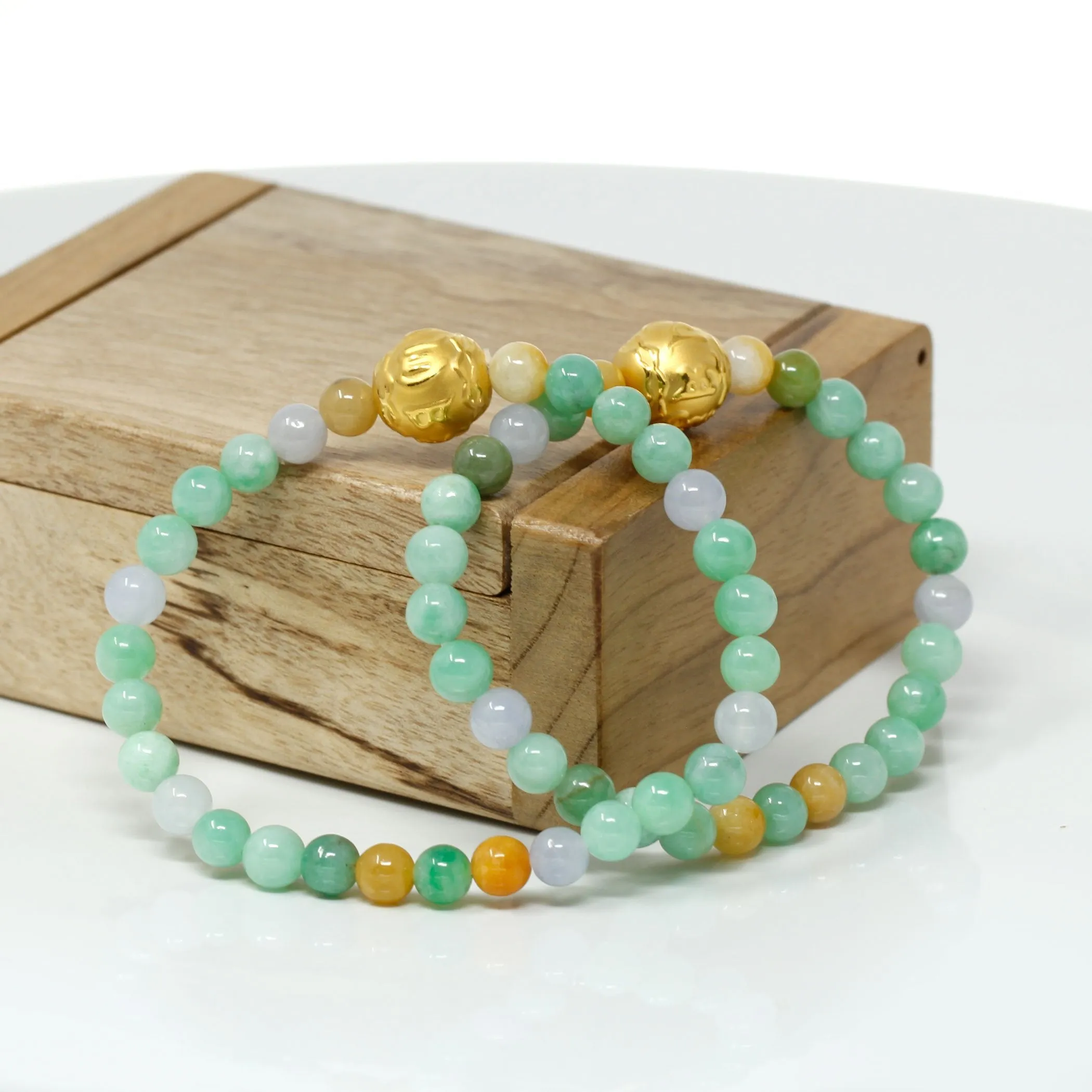 RealJade® "Proverb Ball" Genuine High-quality Jade Jadeite Bracelet Bangle with 24k Yellow Gold Buddha Symbol ( Six Word Proverbs ) Charm #429