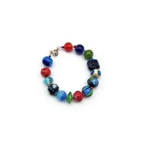 Red and Blue Glass Bead Bracelet