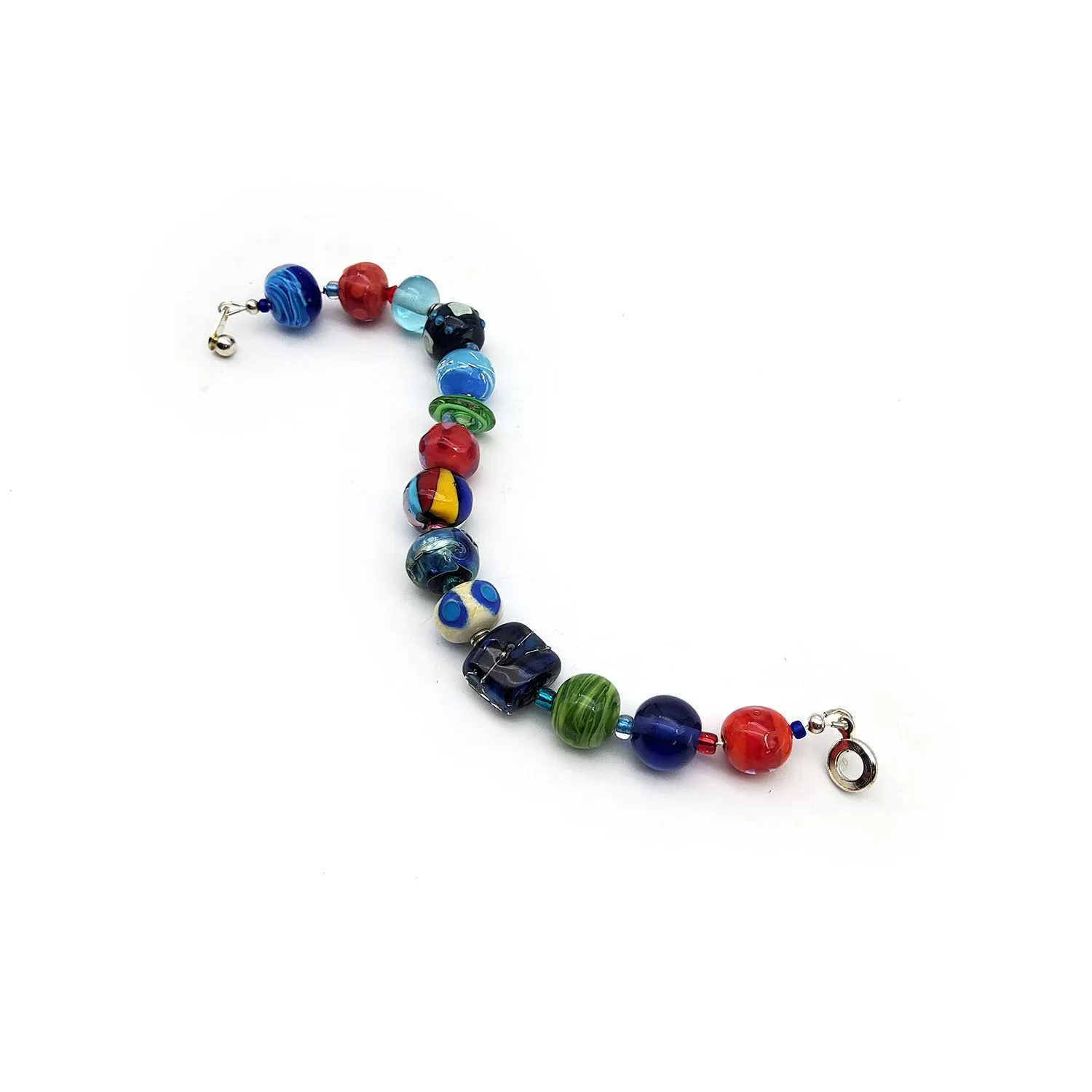 Red and Blue Glass Bead Bracelet