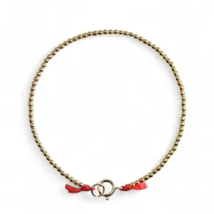 Red Silk and 14k Solid Gold Tiny Beaded Bracelet Clasp