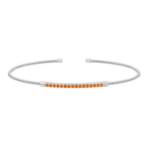 Rhodium Finish Sterling Silver Cable Cuff Bracelet with Simulated Citrine Birth Gems - November