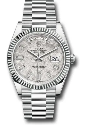 Rolex 40mm Platinum Day Date  Meteorite Baguette