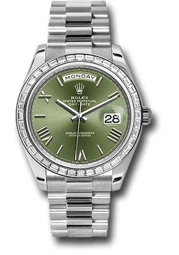 Rolex 950 Platinum Day-Date 40 Watch -  Bezel - Olive Green Bevelled Roman Dial - President Bracelet - 228396TBR ogrp