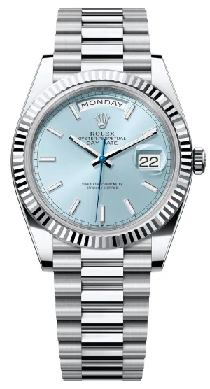 Rolex Day-Date 40 Platinum Day-Date 40 Watch - Fluted Bezel - Ice Blue Index Dial President Bracelet 228236