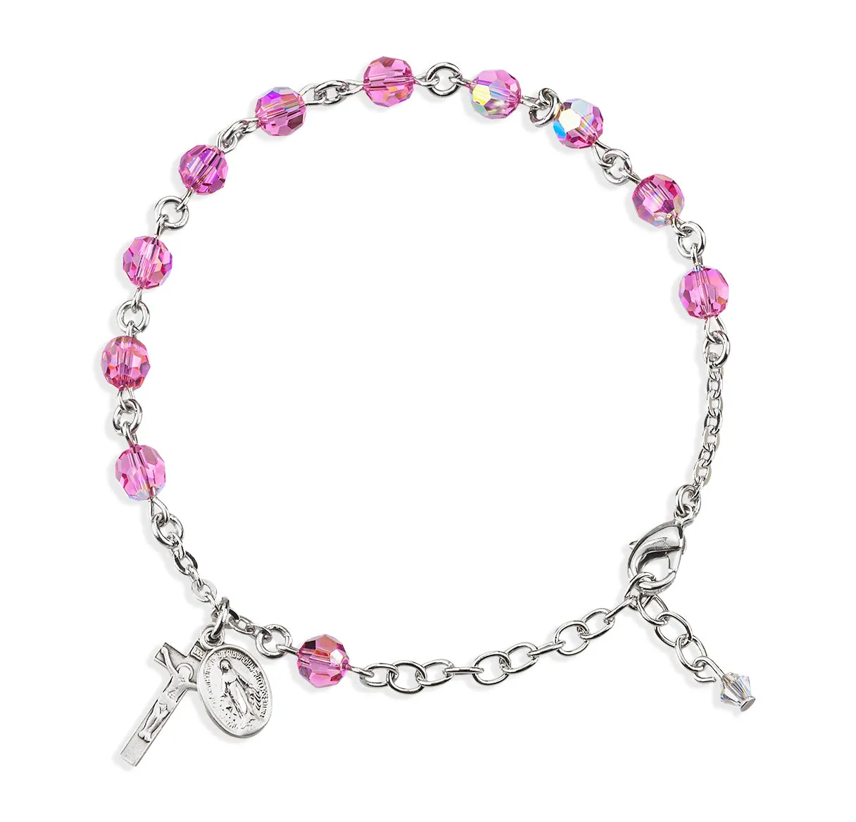 Rosary Bracelet Created with 6mm Pink Finest Austrian Crystal Round Beads by HMH - BR8550PK