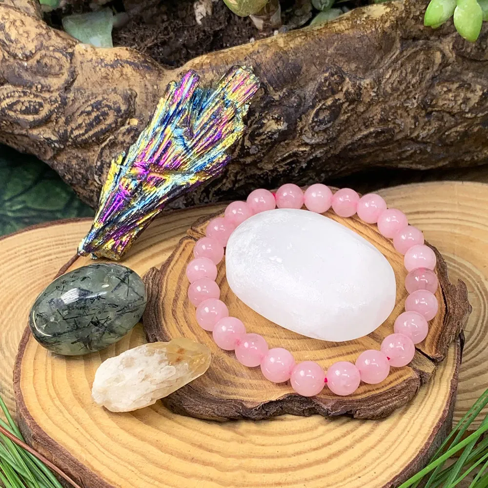 Rose Quartz Mala Bracelet Tranquility Pouch Set