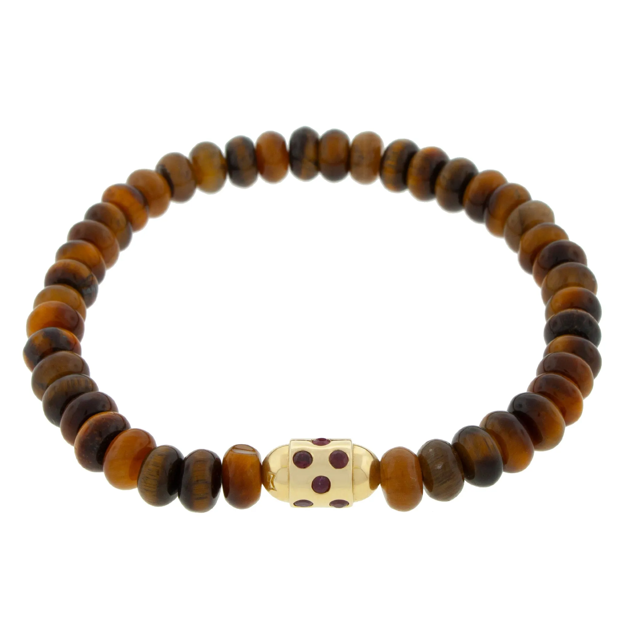 Round Bolt with Rubies on Tiger's Eye Bracelet