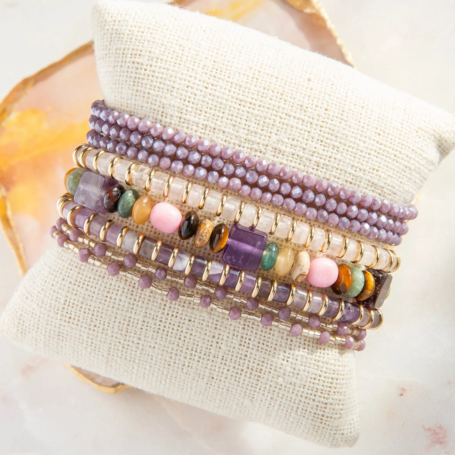 semi precious mutli shape stretch bracelet