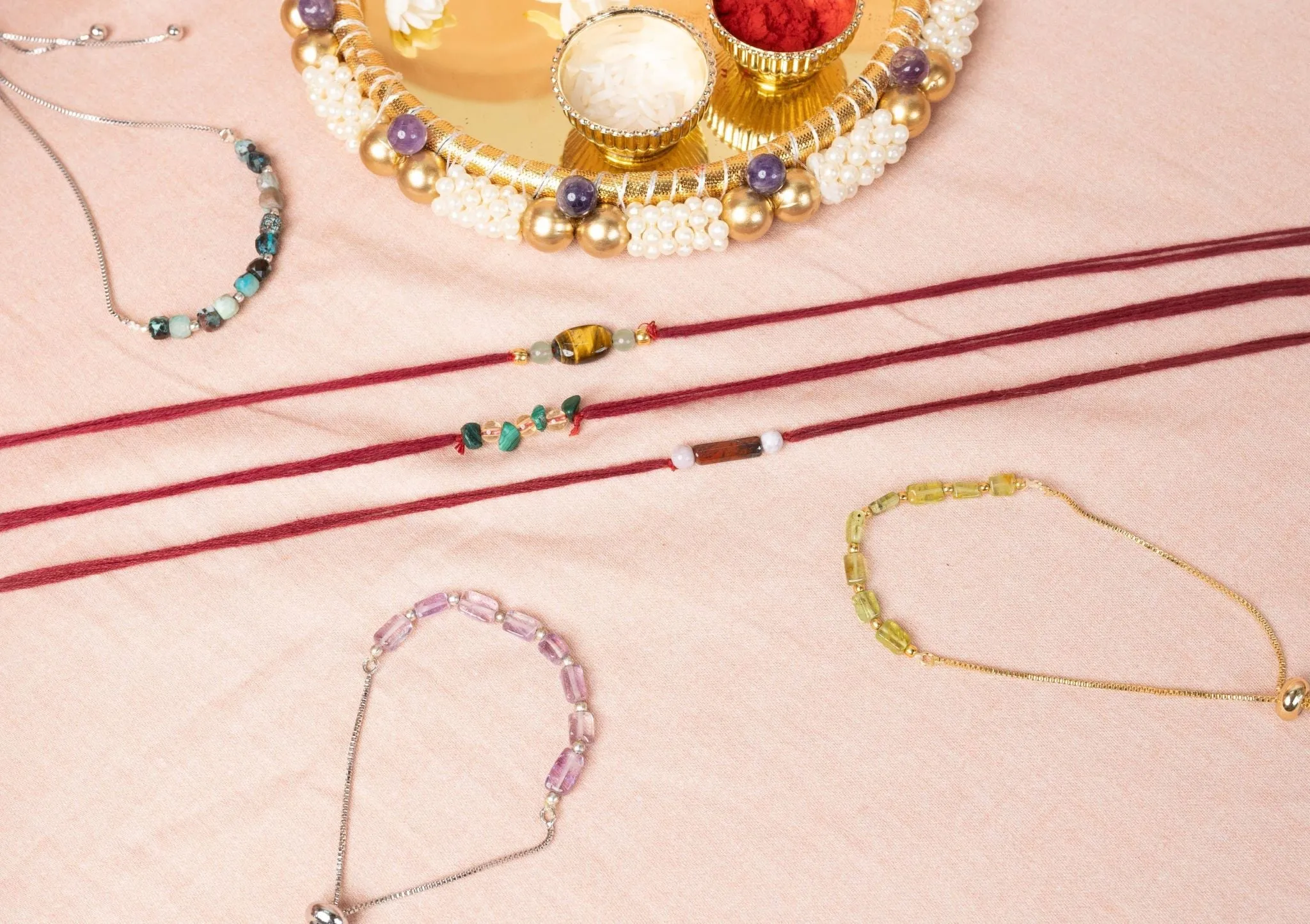 Set of 3 Crystal Rakhis & 3 Lumba