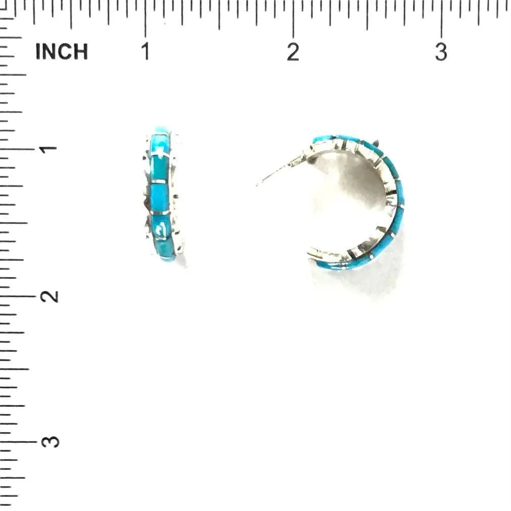 Sheldon Lalio Turquoise Inlay Half Hoop Earrings