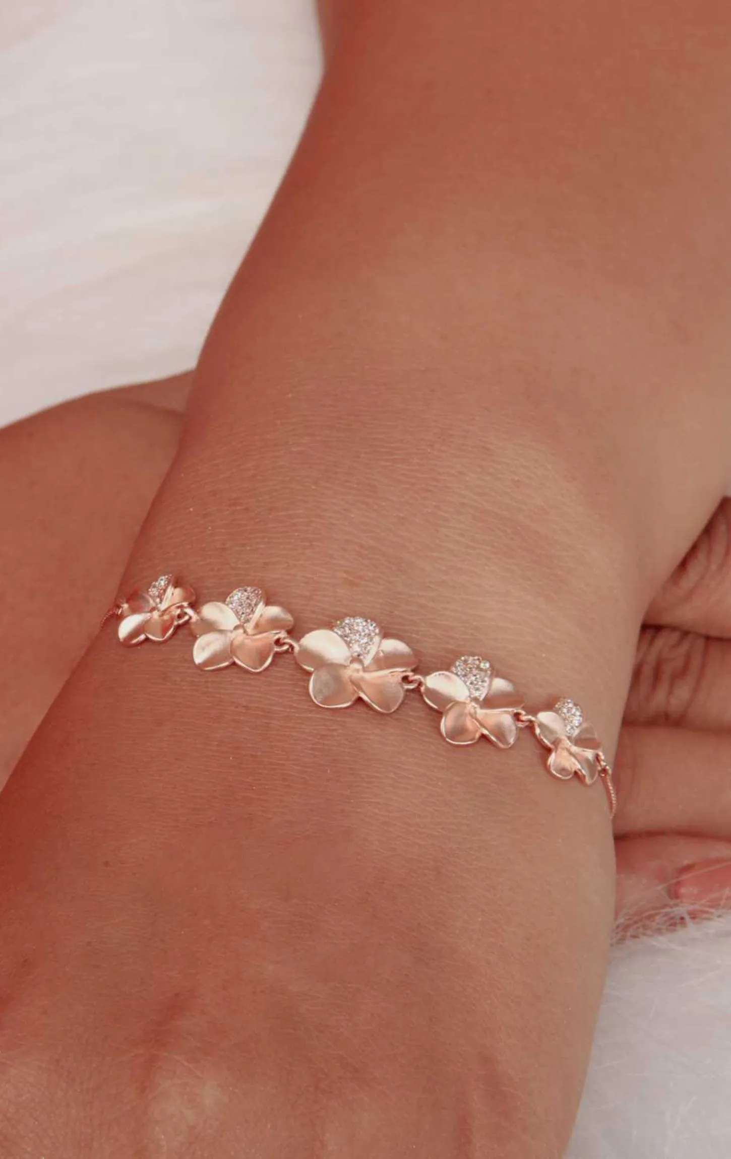 Silver 925 Flower With Zircon Shimmer Bracelet Rose Gold