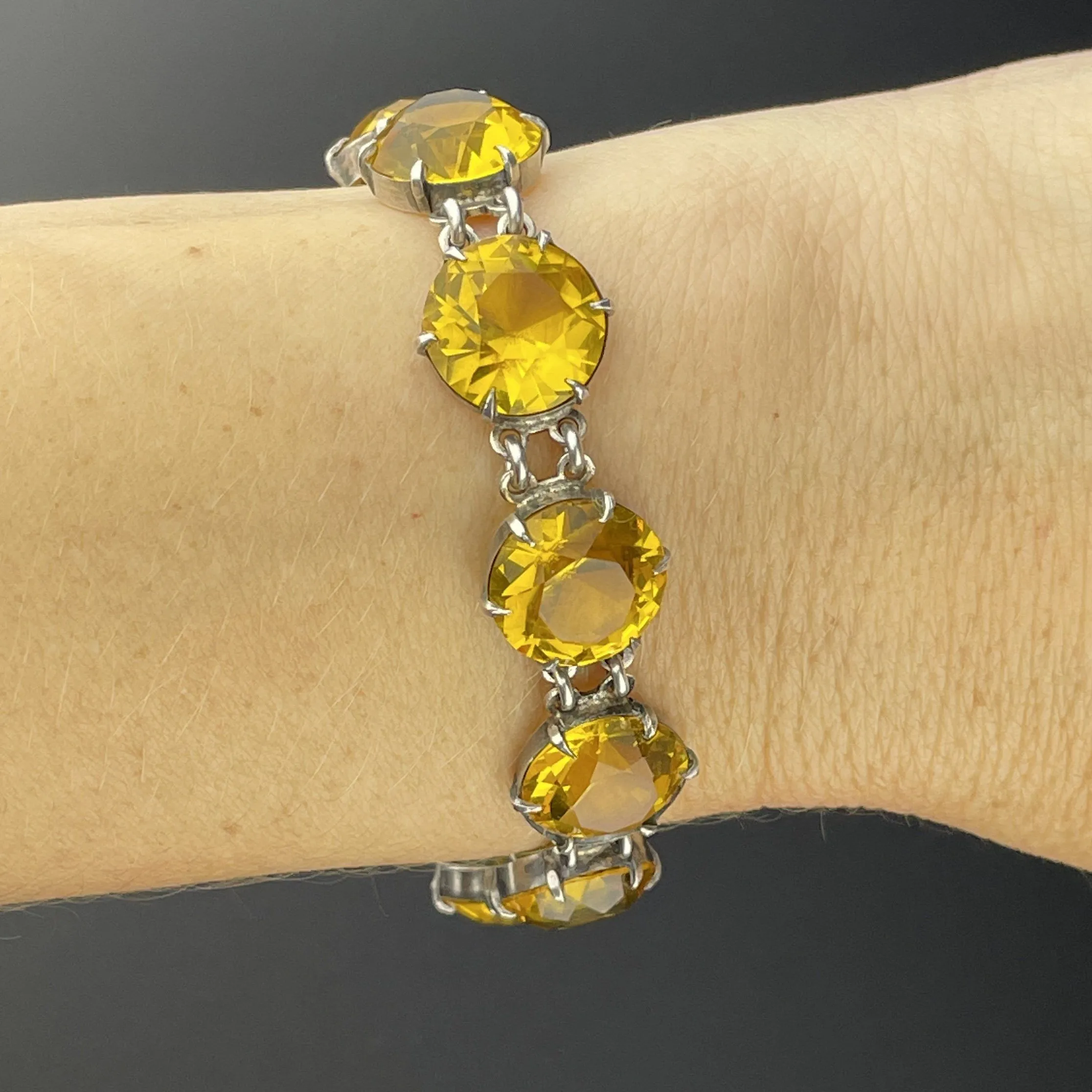 Silver Art Deco Citrine Crystal Bracelet