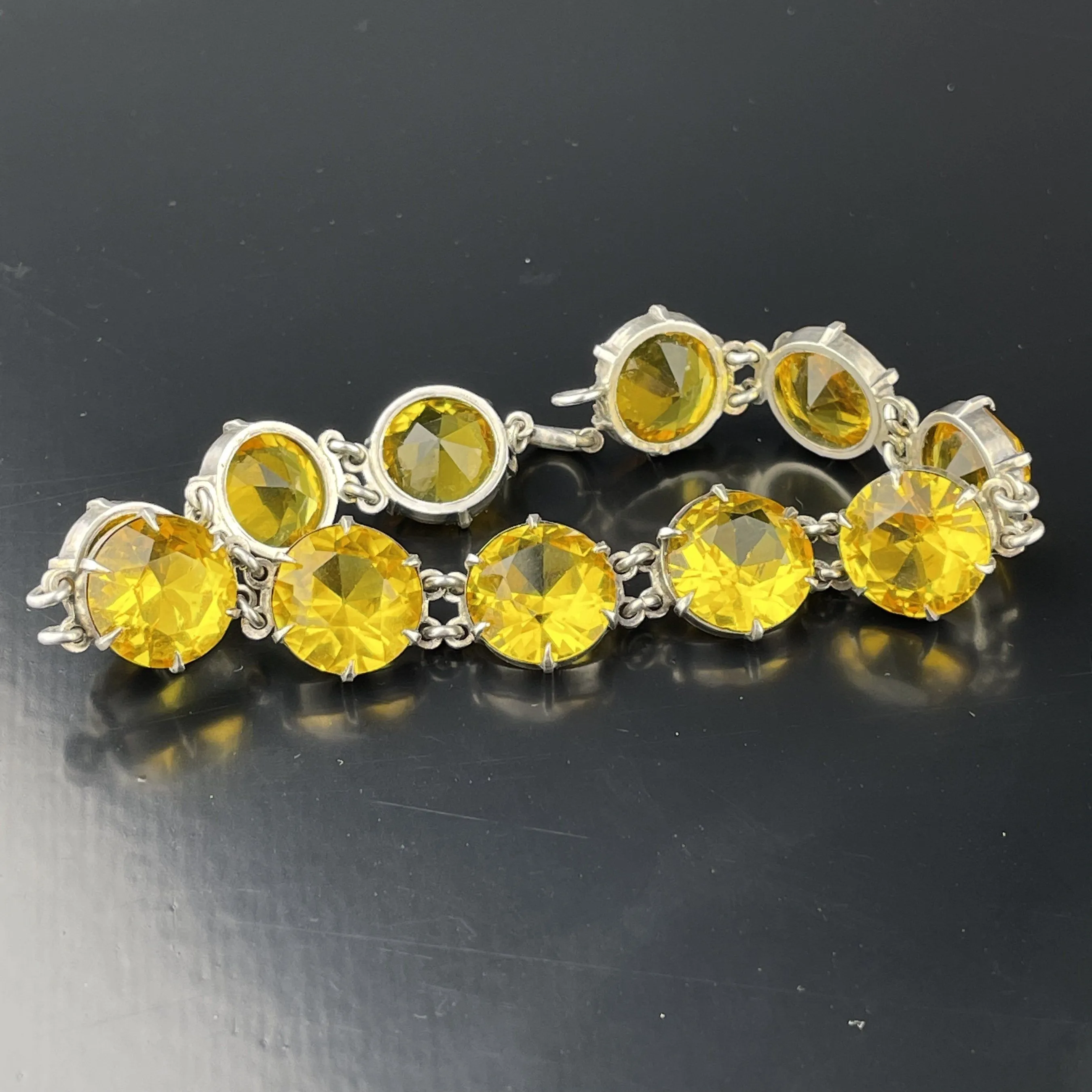 Silver Art Deco Citrine Crystal Bracelet