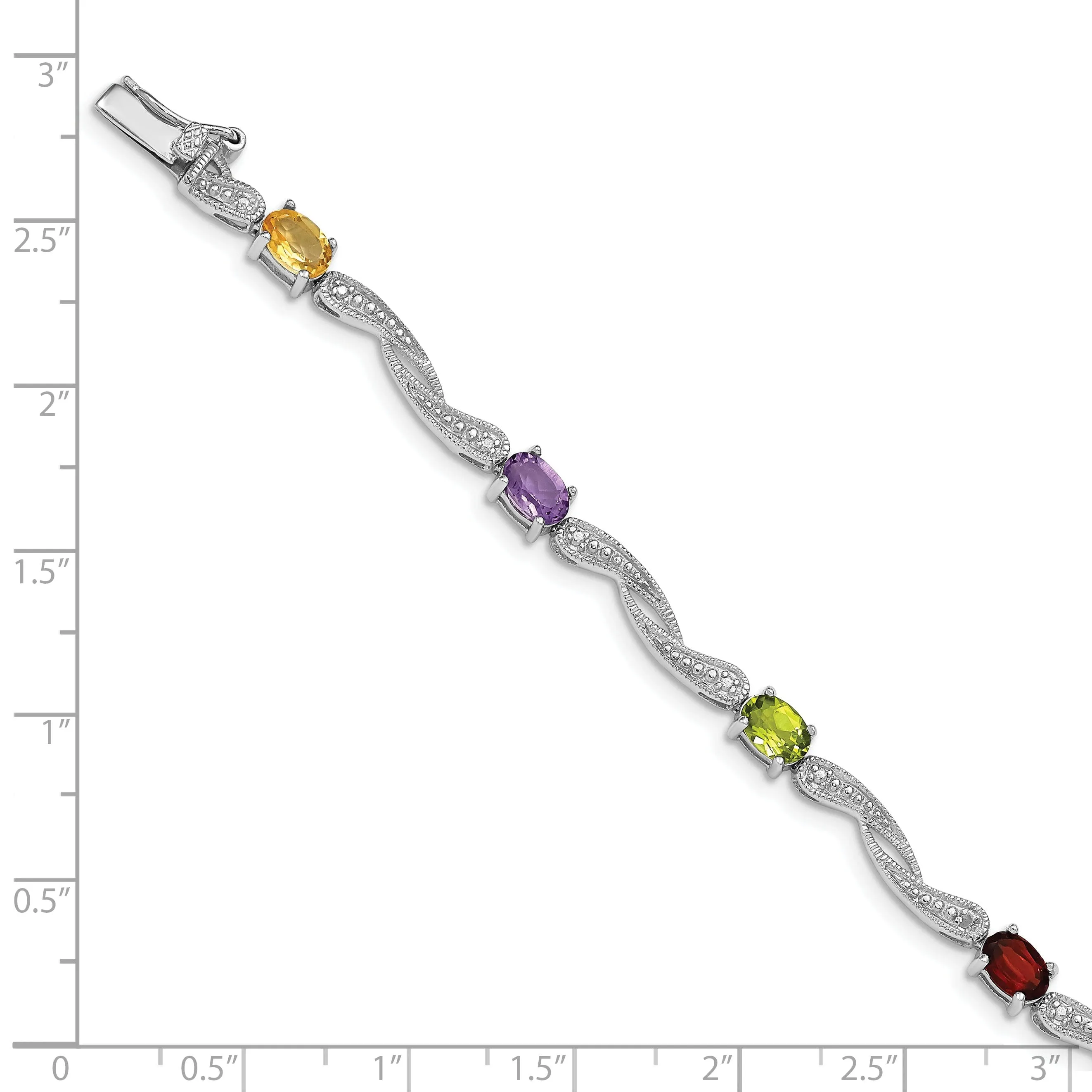 Silver Diamond Multi-Colored Gemstone Bracelet